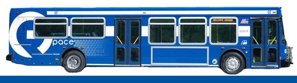 Decorative photo of a new blue Pace bus.